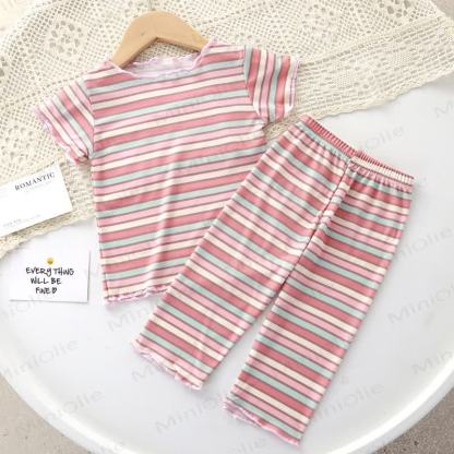 Toddler Girl Dot/Stripe Top and Pants 2-piece Set - Pink Stripe - 8-9T - image 5