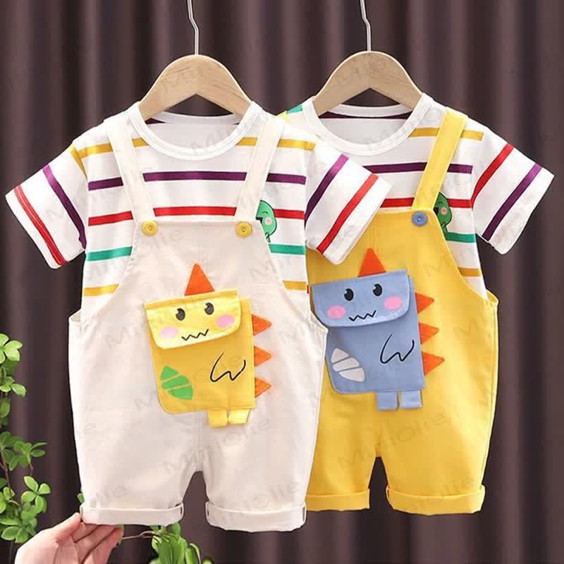 Baby Toddler Boys Dino Print Overall and Striped Tee 2-Piece Set - image 1