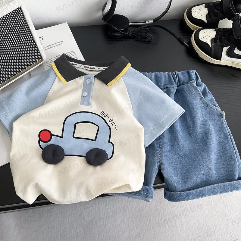 Toddler Boys Bear Polo Tee and Shorts 2-Piece Set - Apricot - 4-5T - image 6