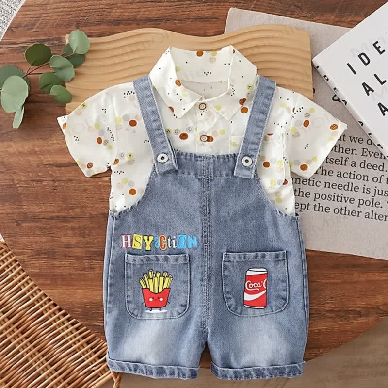 Toddler Cartoon Denim Overalls and Tee 2-Piece Set - Blue Dot - 4-5T - image 3