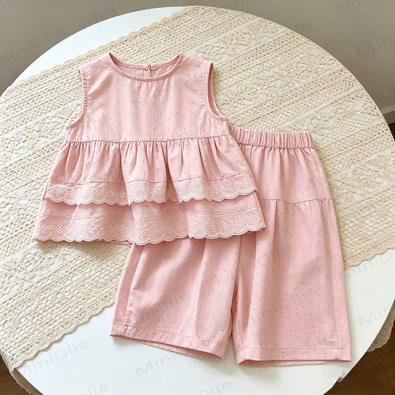 Baby Toddler Girl Solid Color Sleeveless Top and Shorts Set  - Pink - 8-9T - image 2