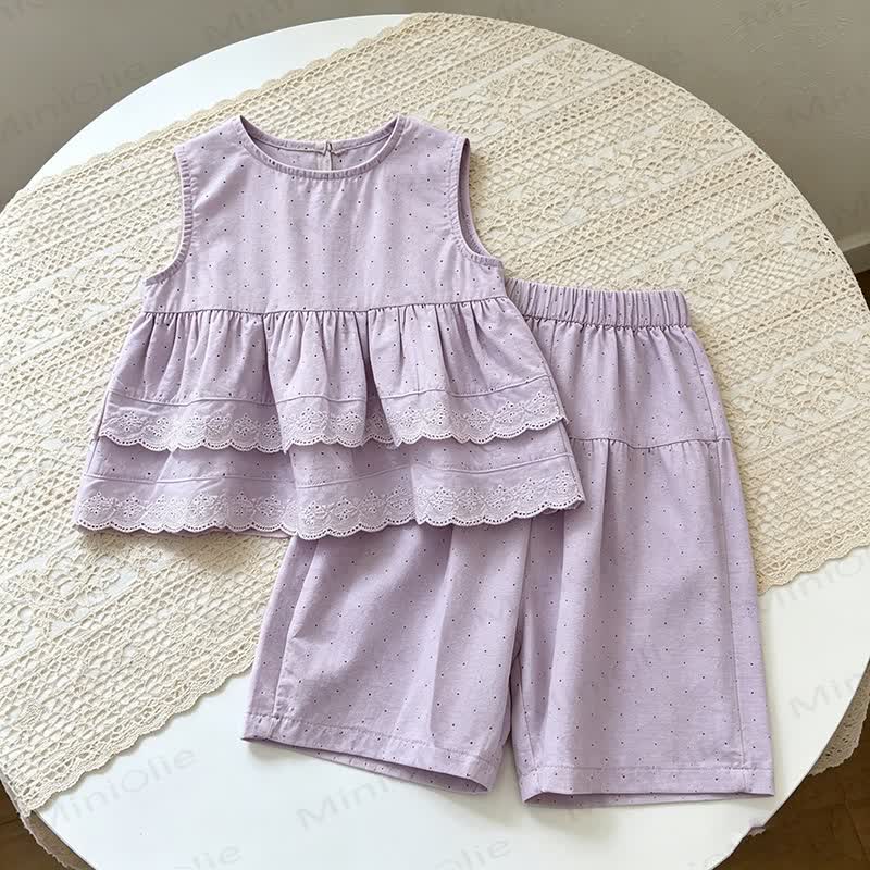 Baby Toddler Girl Solid Color Sleeveless Top and Shorts Set  - Purple - 8-9T - image 3