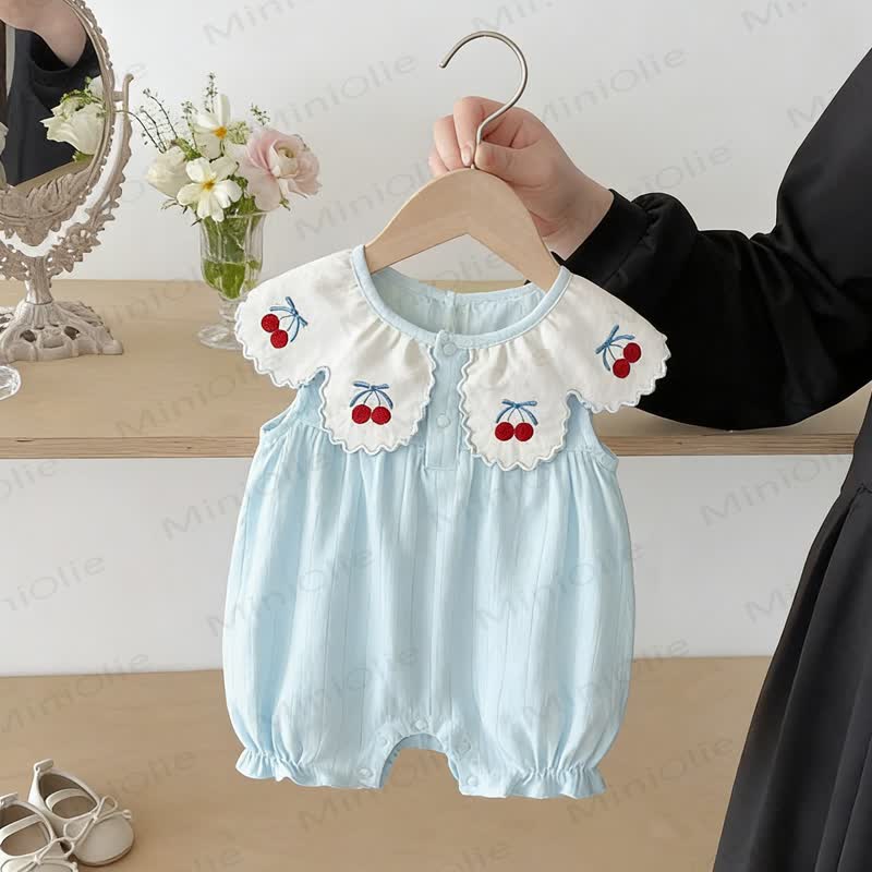 Baby Girls Cherry Print Sleeveless Romper - Blue - 18-24M - image 1
