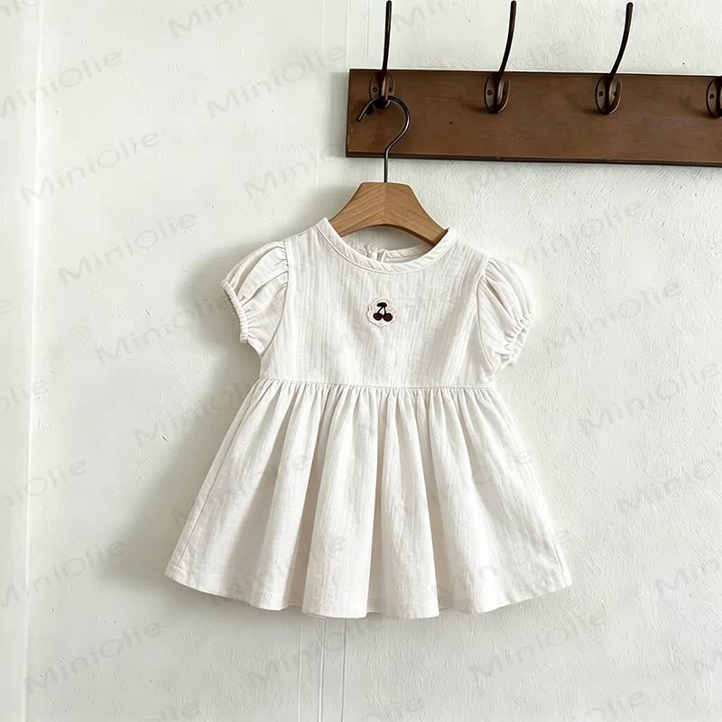 Baby Toddler Girl Cherry-Embroidered Puff Sleeve Dress - White - 4-5T - image 2