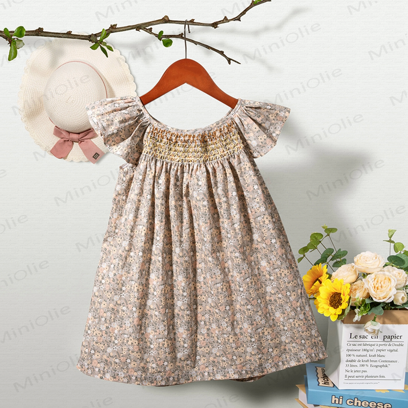 Toddler Baby Girl Floral Flutter-Sleeve Dress - Brown - 6-7T - image 2