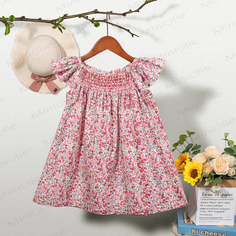Toddler Baby Girl Floral Flutter-Sleeve Dress - Red - 6-7T - image 3