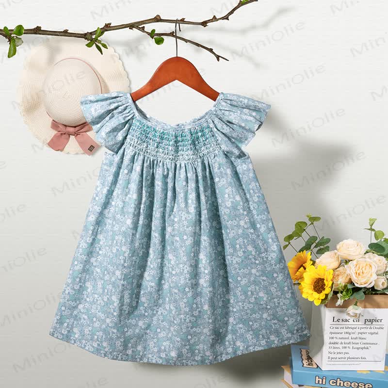 Toddler Baby Girl Floral Flutter-Sleeve Dress - Blue - 6-7T - image 6