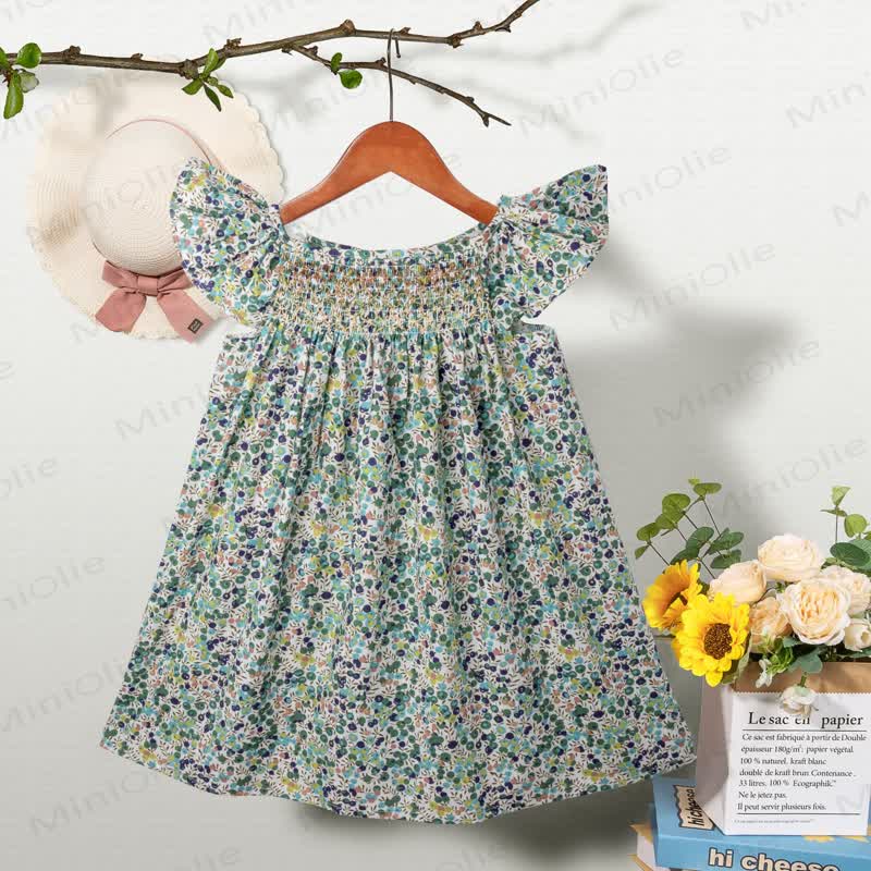 Toddler Baby Girl Floral Flutter-Sleeve Dress - Dark Green - 6-7T - image 10