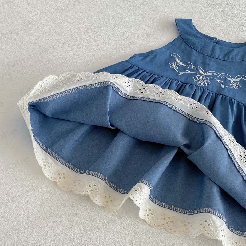 Baby Girl Embroidered Denim Sleeveless Dress - image 7