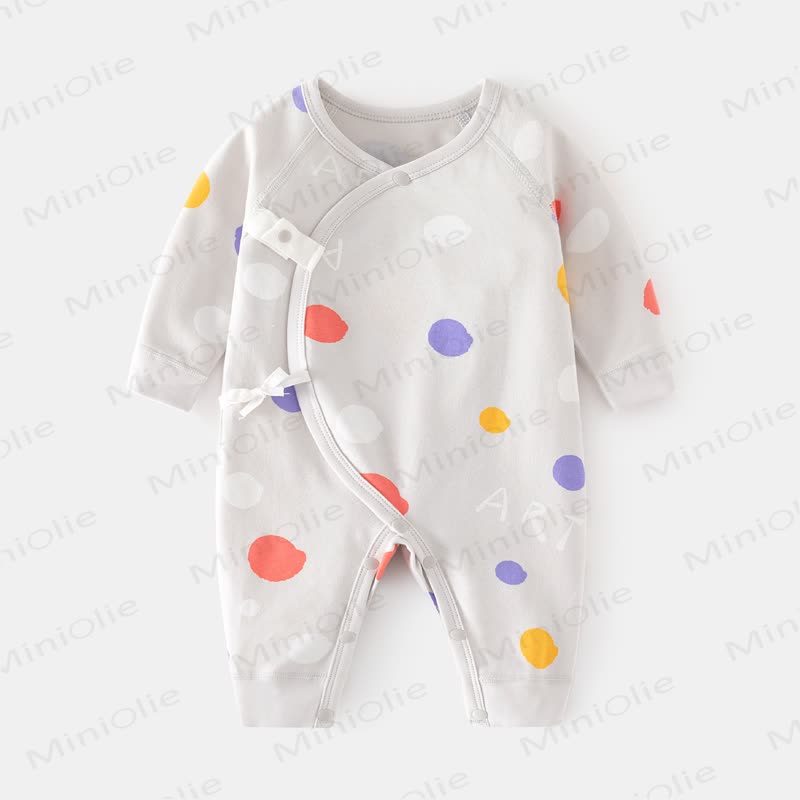 Baby Polka Dot Wrap Long Sleeves Romper - Gray - 3-6M - image 2