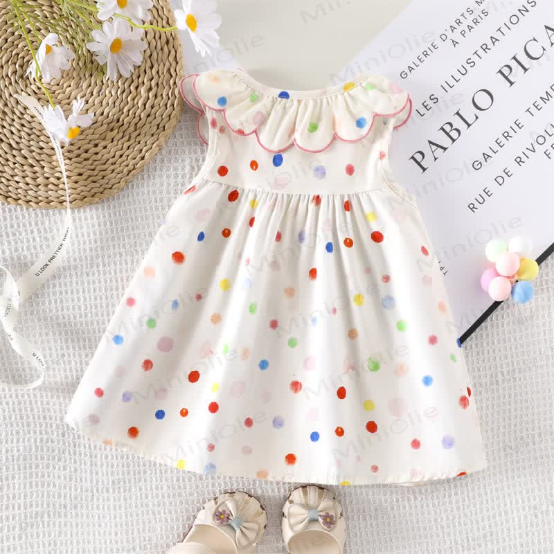 Baby Girl White Polka Dot Ruffle Collar Sleeveless Dress - image 2