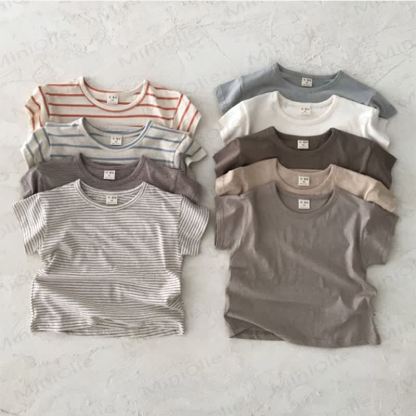 Baby Stripe/Solid Color Crew Neck T-Shirt - image 1
