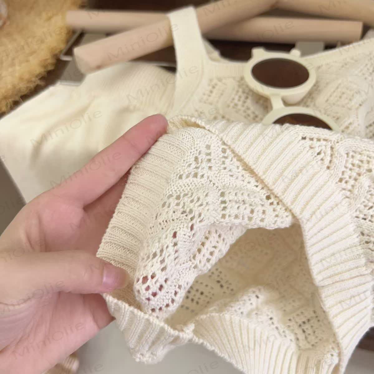 Baby Toddler Girl Knitted White Sleeveless Set - image 3