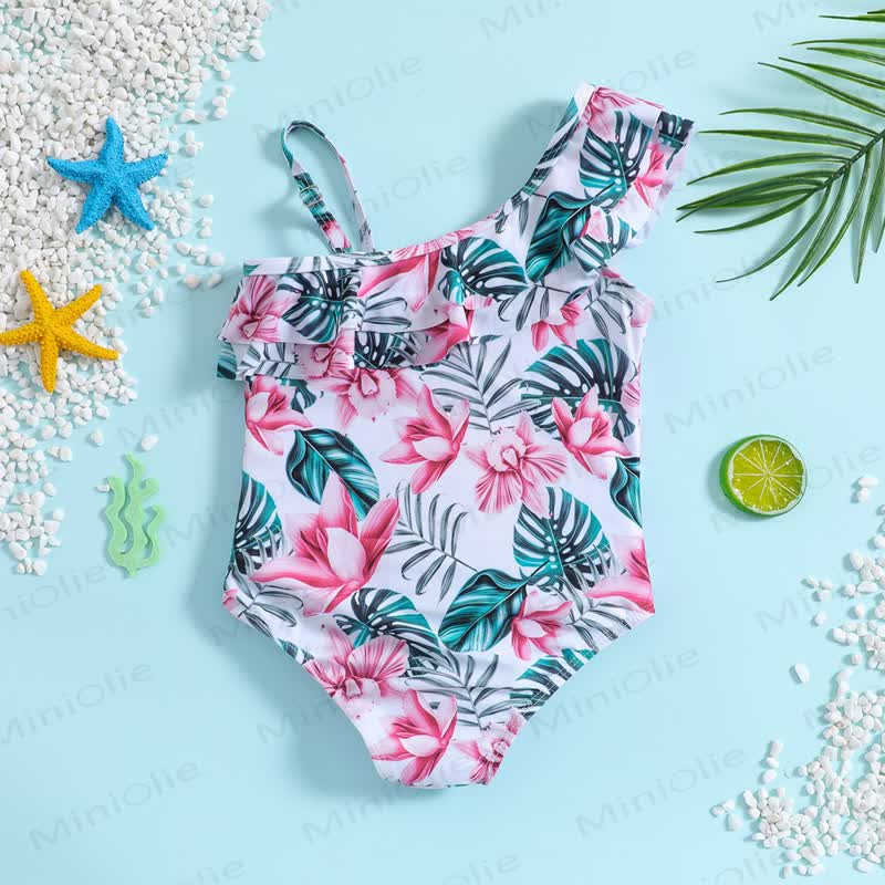 Baby Girls Tropical Ruffle One Shoulder Swimsuit - image 2