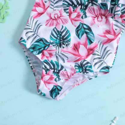 Baby Girls Tropical Ruffle One Shoulder Swimsuit - image 3