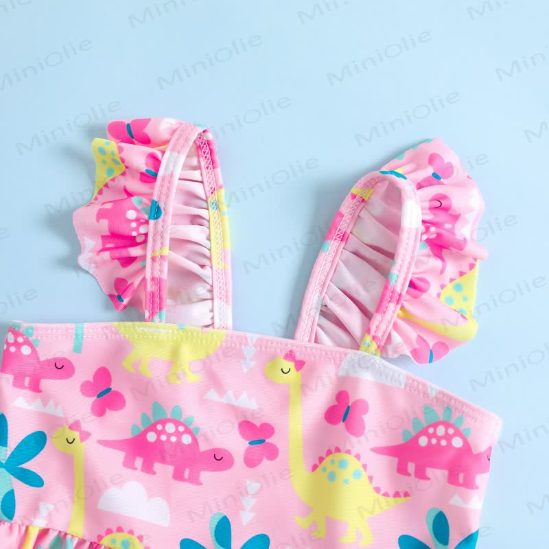 Baby Toddler Girls Pink Dino Print Ruffle 2-Piece Bikini Set - image 2