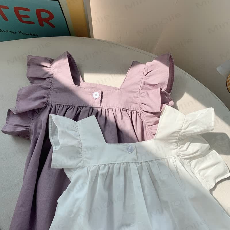 Toddler Girl Solid Color Square Neck Ruffle Dress - image 6