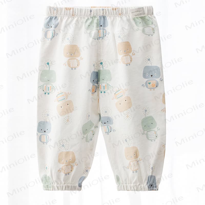 Baby White Cartoon Print Cuffed Pants - White Robot - 3-4T - image 3