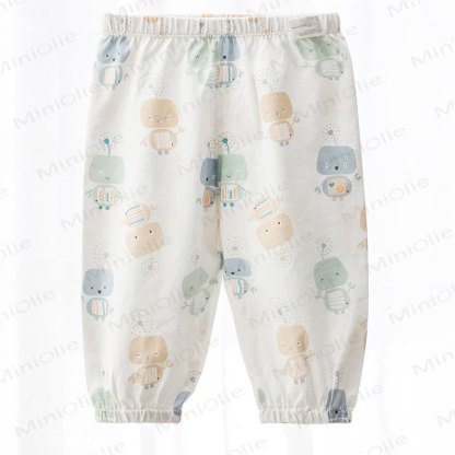 Baby White Cartoon Print Cuffed Pants - White Robot - 3-4T - image 3