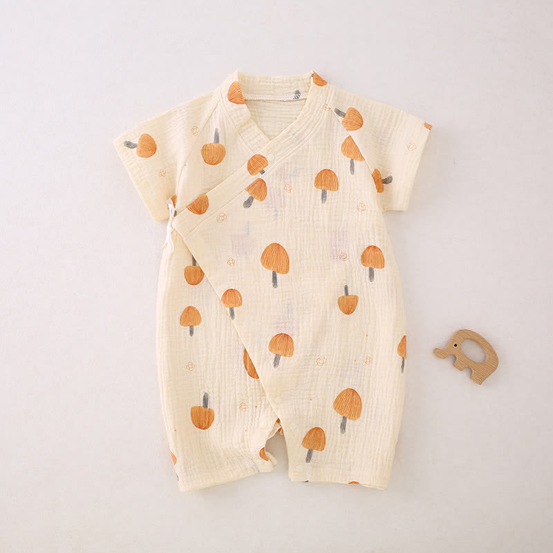Baby Mushroom Print Kimono Romper - Beige - 1-2T - image 1