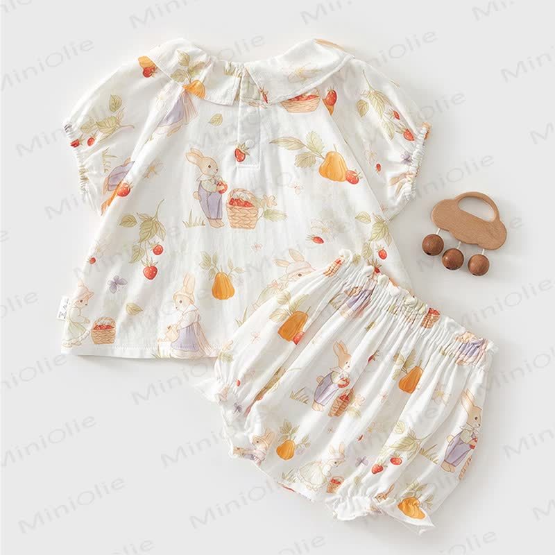 Baby Toddler White Animal and Fruit Print Top and Shorts 2-piece Set - image 2