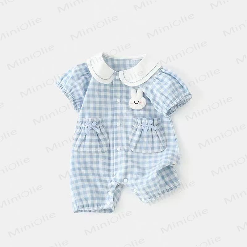 Baby Girls Peter Pan Collar Bunny Gingham Romper - image 1