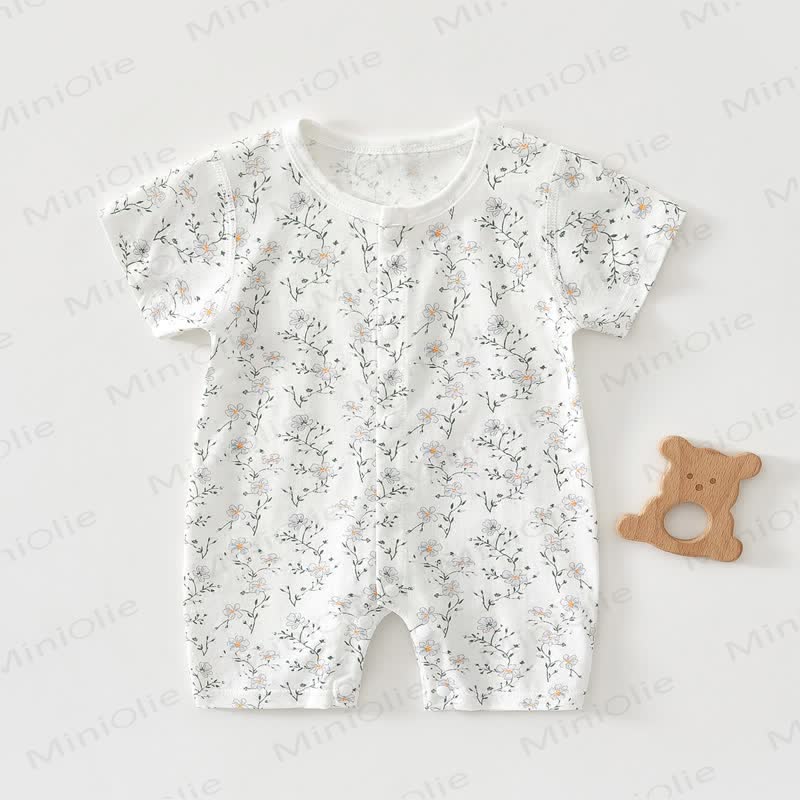 Baby Soft Ribbed Cotton Summer Romper - Beige Daisy - 18-24M - image 13