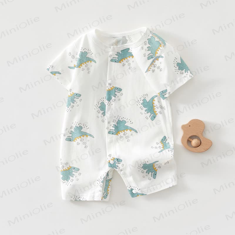 Baby Soft Ribbed Cotton Summer Romper - Green Dino - 18-24M - image 15