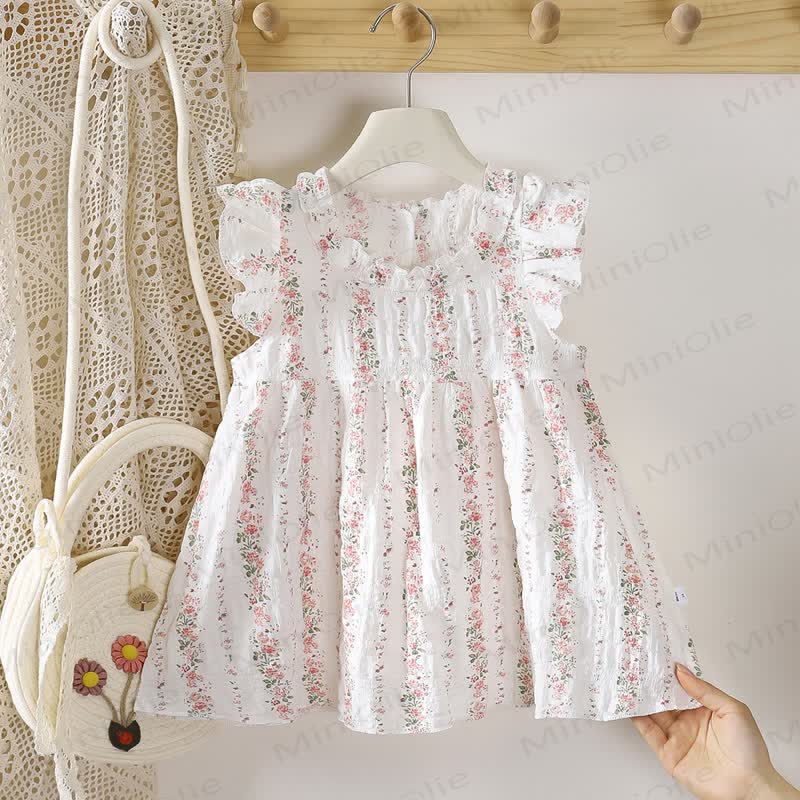 Toddler Girl White Summer Flutter Sleeve Dress - Floral - 8-9T - image 4