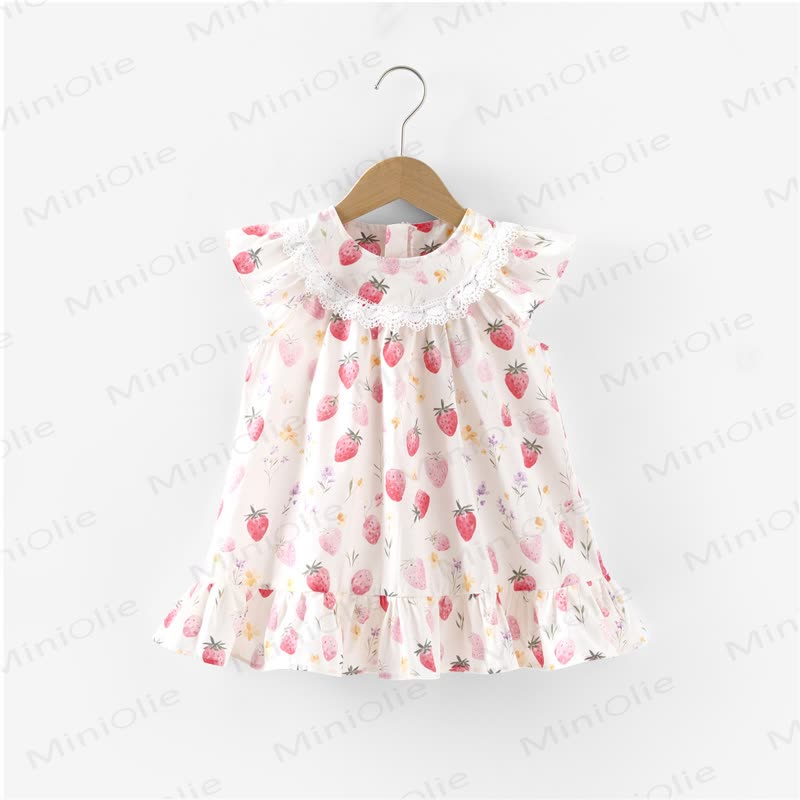 Toddler Baby Girl White Strawberry Print Ruffle Sleeveless Dress - White - 4-5T - image 1