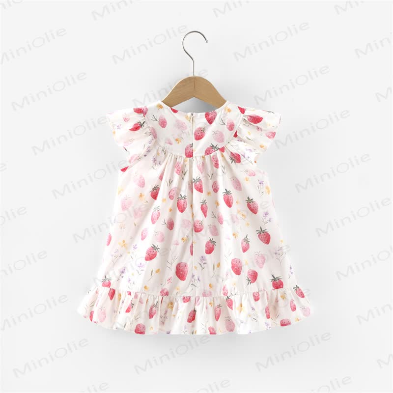 Toddler Baby Girl White Strawberry Print Ruffle Sleeveless Dress - image 2