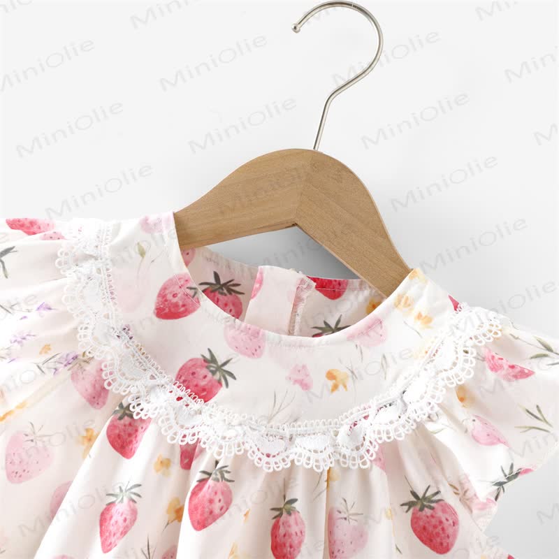 Toddler Baby Girl White Strawberry Print Ruffle Sleeveless Dress - image 3