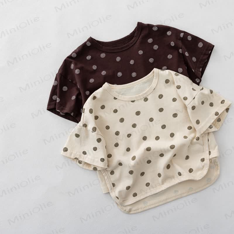 Toddler Girl Beige/Brown Polka Dot Summer T-Shirt - image 1