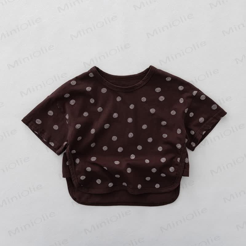 Toddler Girl Beige/Brown Polka Dot Summer T-Shirt - Brown - 6-7T - image 3