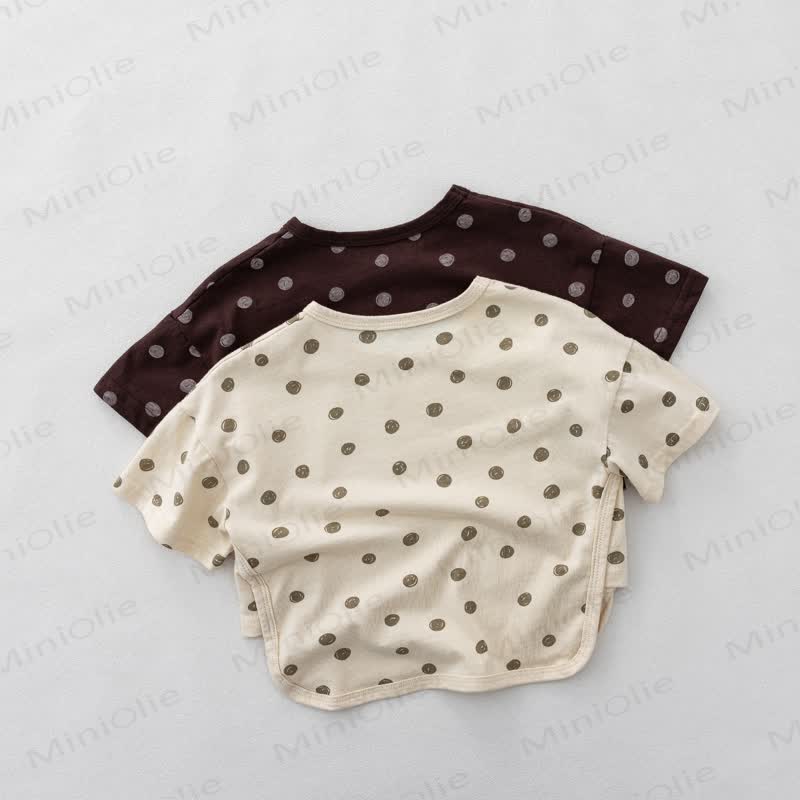 Toddler Girl Beige/Brown Polka Dot Summer T-Shirt - image 4