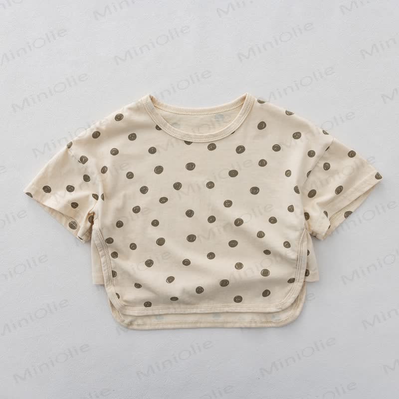 Toddler Girl Beige/Brown Polka Dot Summer T-Shirt - Beige - 6-7T - image 2