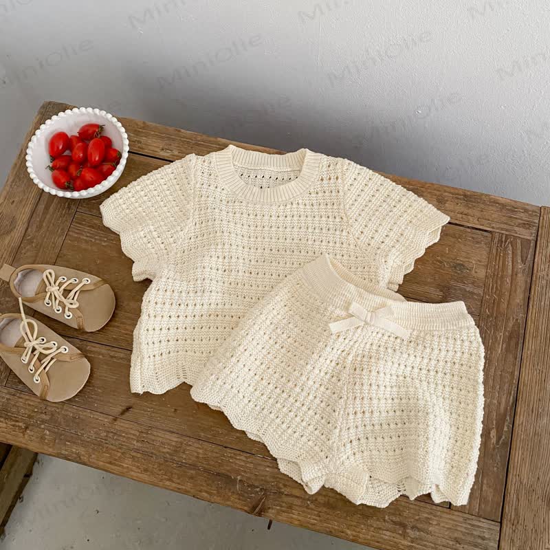 Toddler Girls Solid Beige T-Shirt and Shorts 2-Piece Set - Beige - 6-7T - image 1