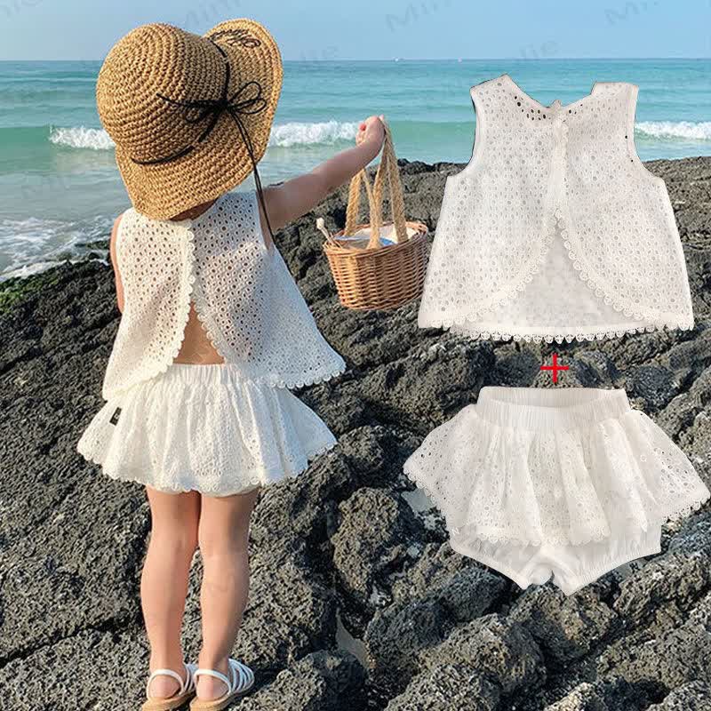 Toddler Girls Lace Ruffle Tank Top and Skirt 2-Piece Set - White - 6-7T - image 1