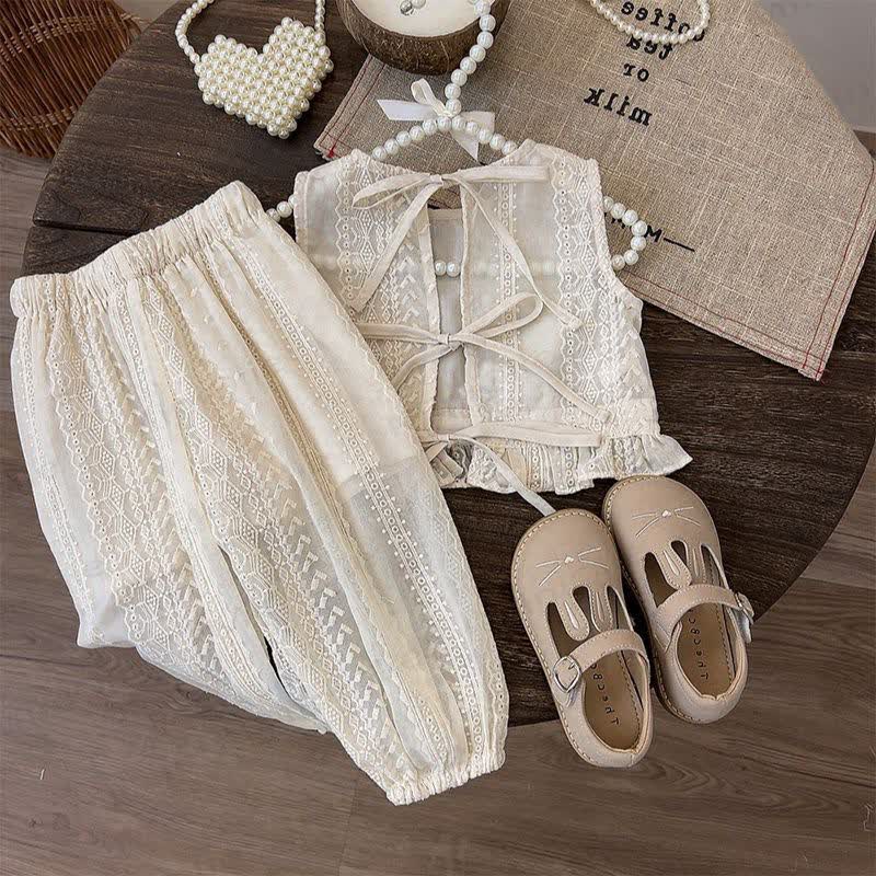 Toddler Girls Lace Bow Tank Top and Pants 2-Piece Set - image 1