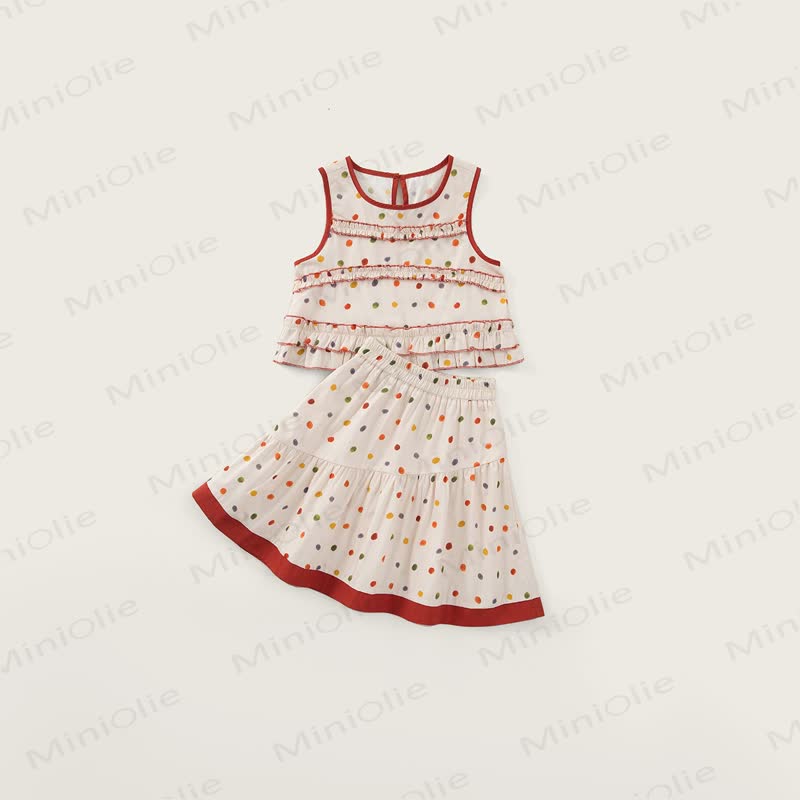 Toddler Girls Polka Dot Ruffle Tank Top and Skirt 2-Piece Set - White - 8-9T - image 1