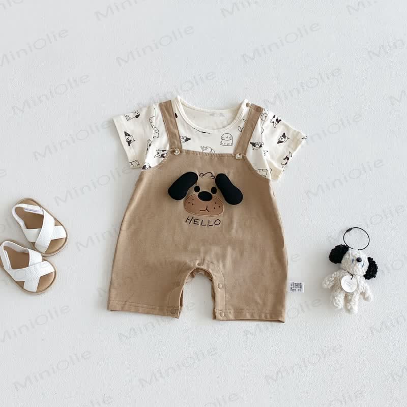 Baby Boys Puppy Print Suspender Romper - image 1