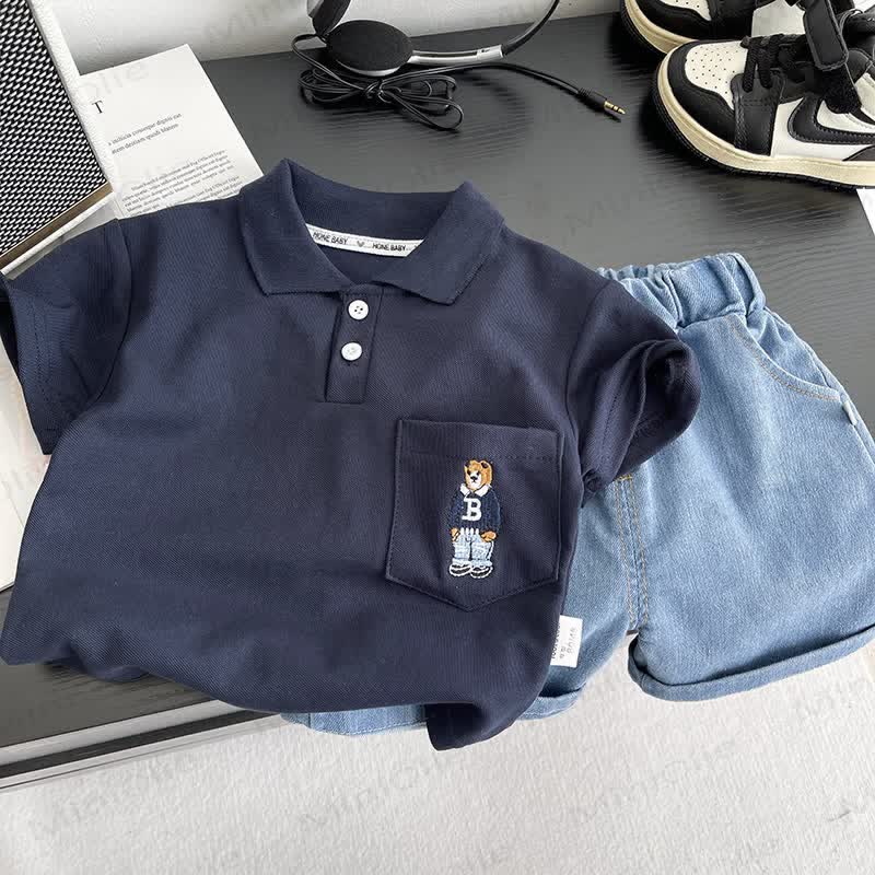 Toddler Boys Bear Polo Tee and Shorts 2-Piece Set - Navy - 4-5T - image 5