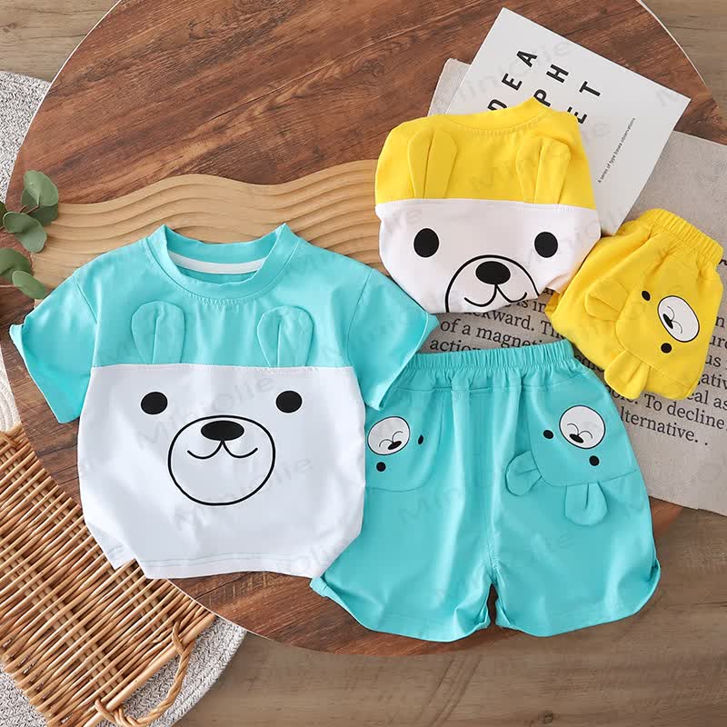 Baby Bear Face Print Tee and Shorts 2-Piece Set - image 1