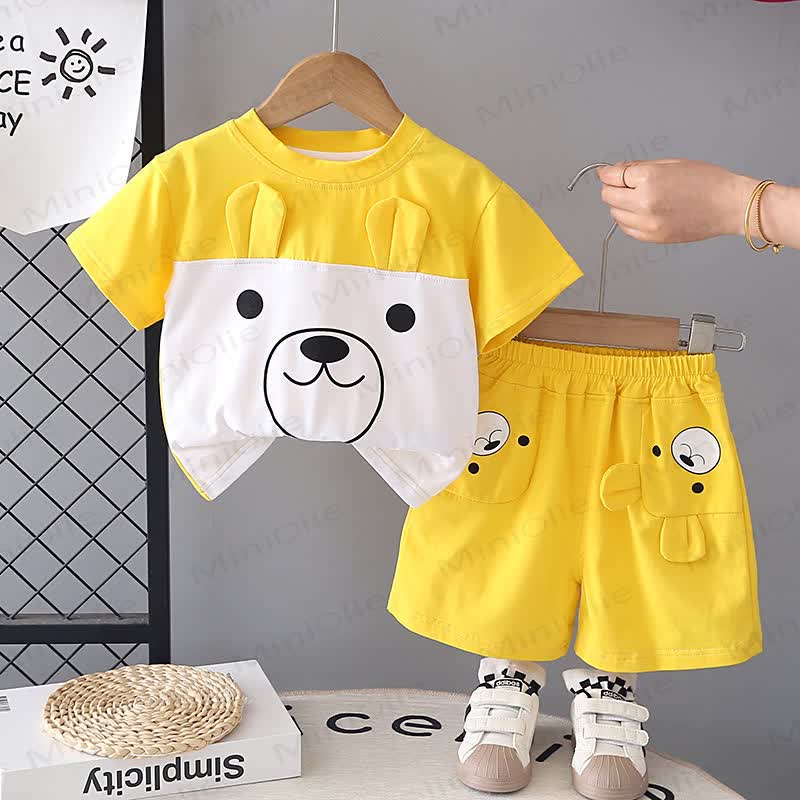 Baby Bear Face Print Tee and Shorts 2-Piece Set - Yellow - 4-5T - image 3
