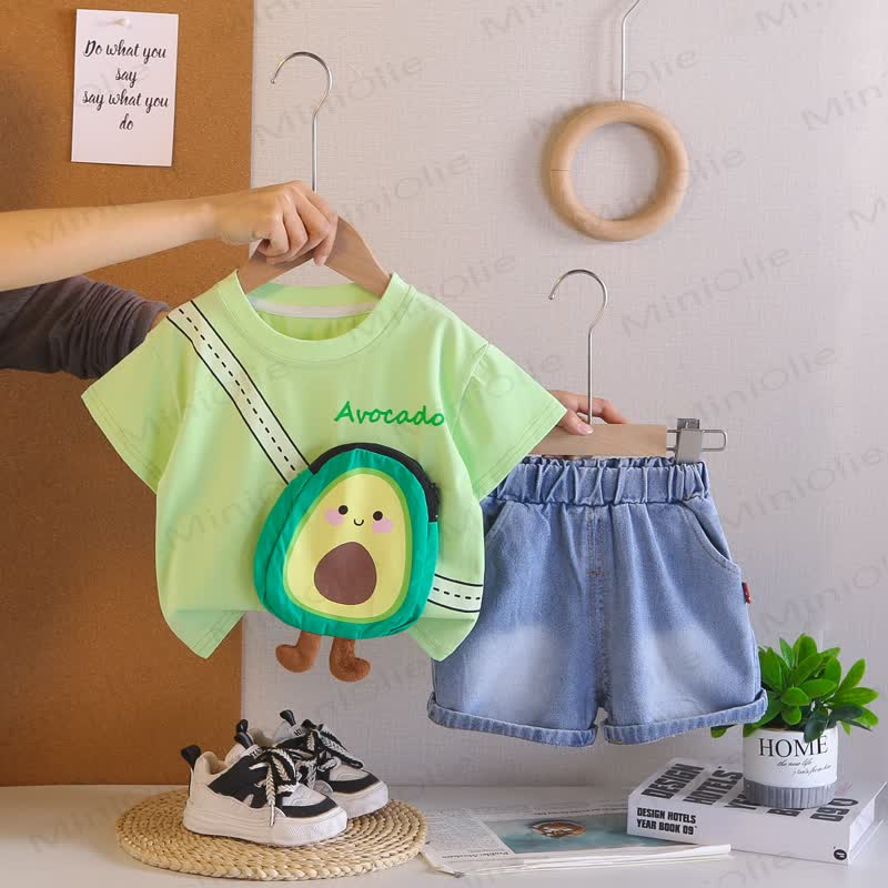 Toddler Cartoon Tee and Denim Shorts 2-Piece Set - Green - 4-5T - image 3
