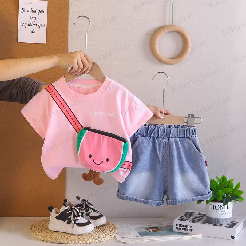 Toddler Cartoon Tee and Denim Shorts 2-Piece Set - Pink - 4-5T - image 4