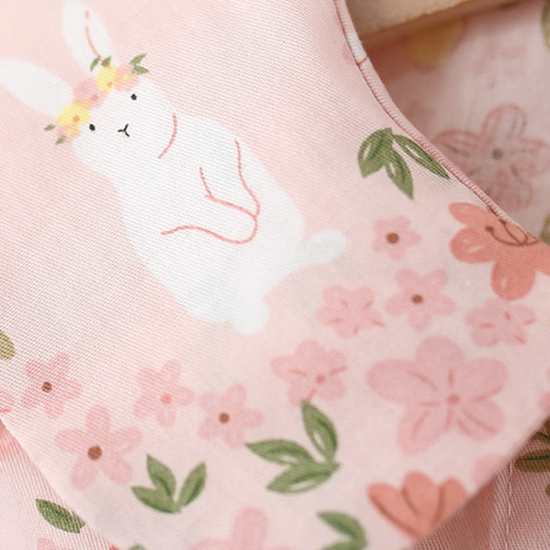 Baby Toddler Girl Pink Floral Bunny Peter Pan Collar Sleeveless Dress - image 4