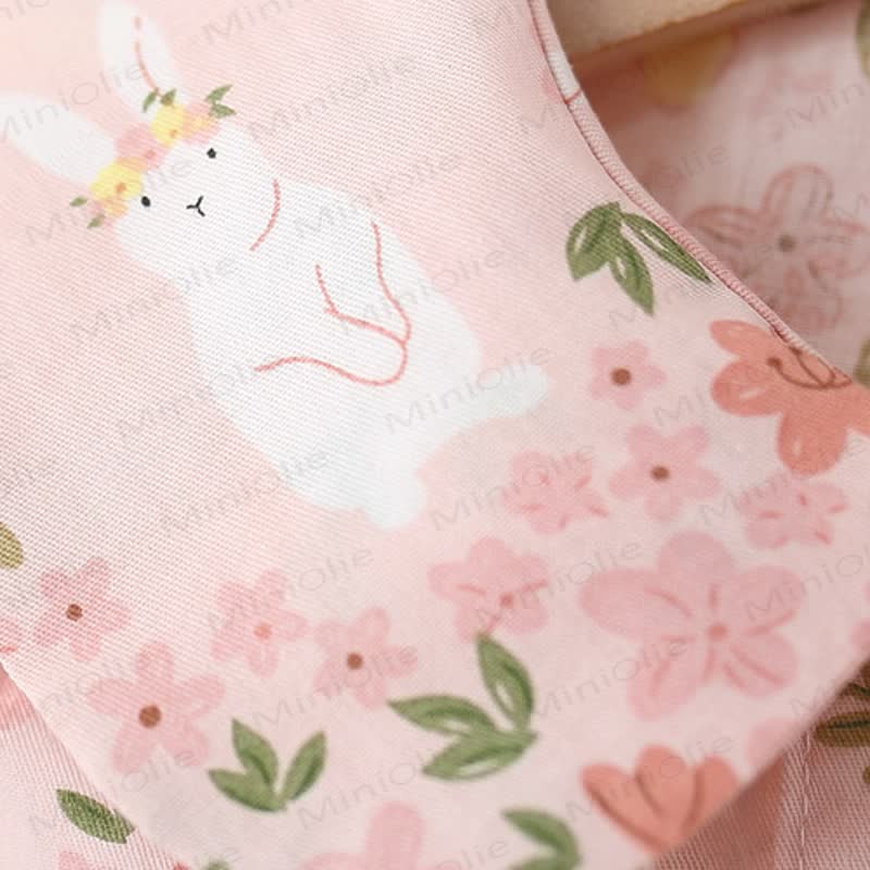 Baby Toddler Girl Pink Floral Bunny Peter Pan Collar Sleeveless Dress - image 4