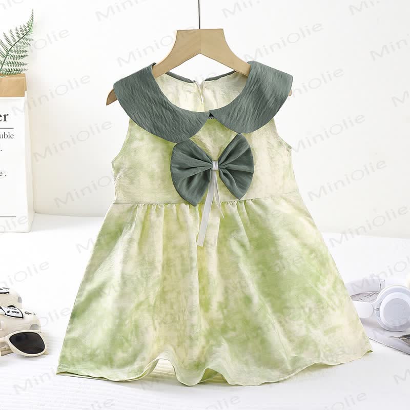 Toddler Girl Bow Peter Pan Collar Sleeveless Dress - Dark Green - 8-9T - image 5