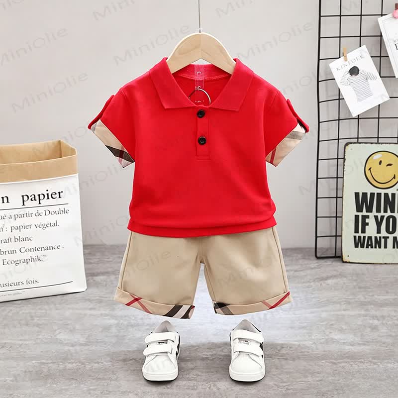 Toddler Boys Bear Polo Tee and Shorts 2-Piece Set - Red - 4-5T - image 2